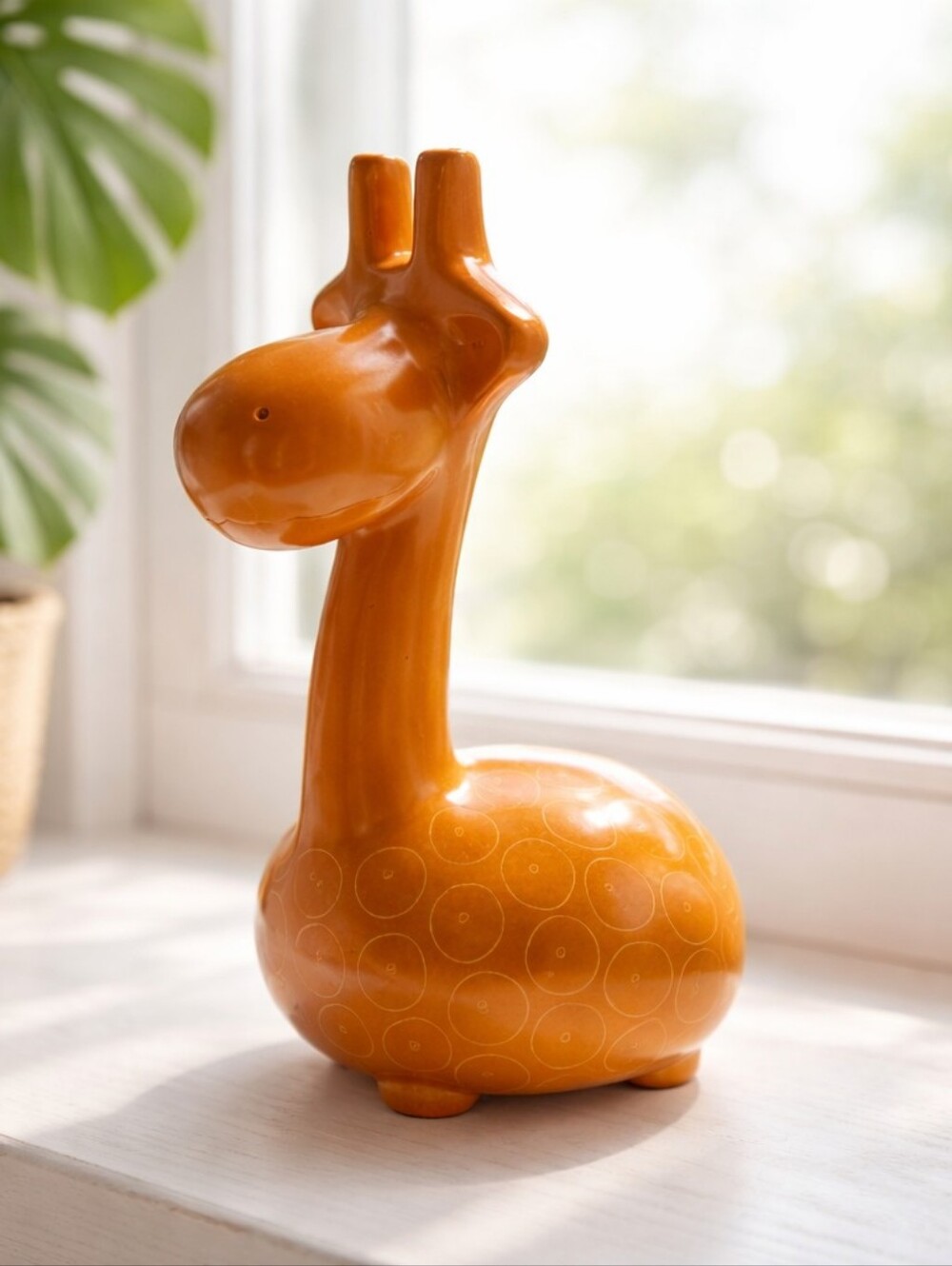 Orange Carved Giraffe Figurine